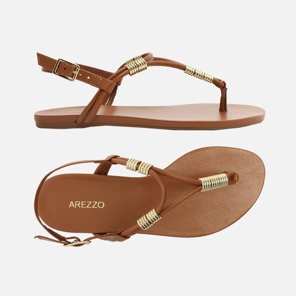Arezzo Shoes - Arezzo Leather Cognac Brown Sandals Made in Brazil Coastal Summer European Italy